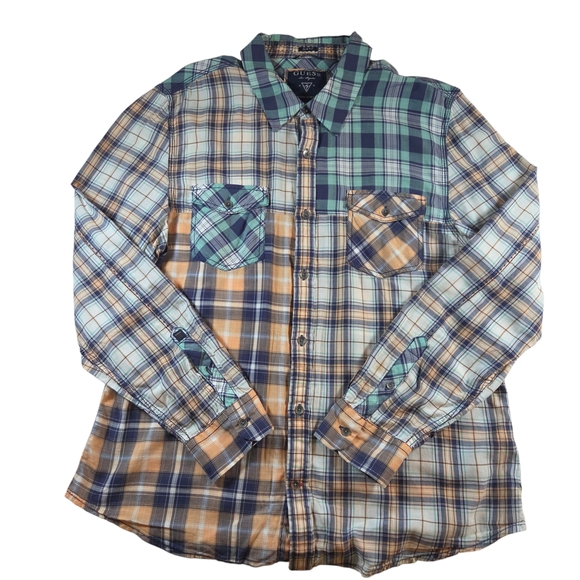 Guess Other - Guess Mens Retro  Blue and Green Casual Button Down Shirt Size XL